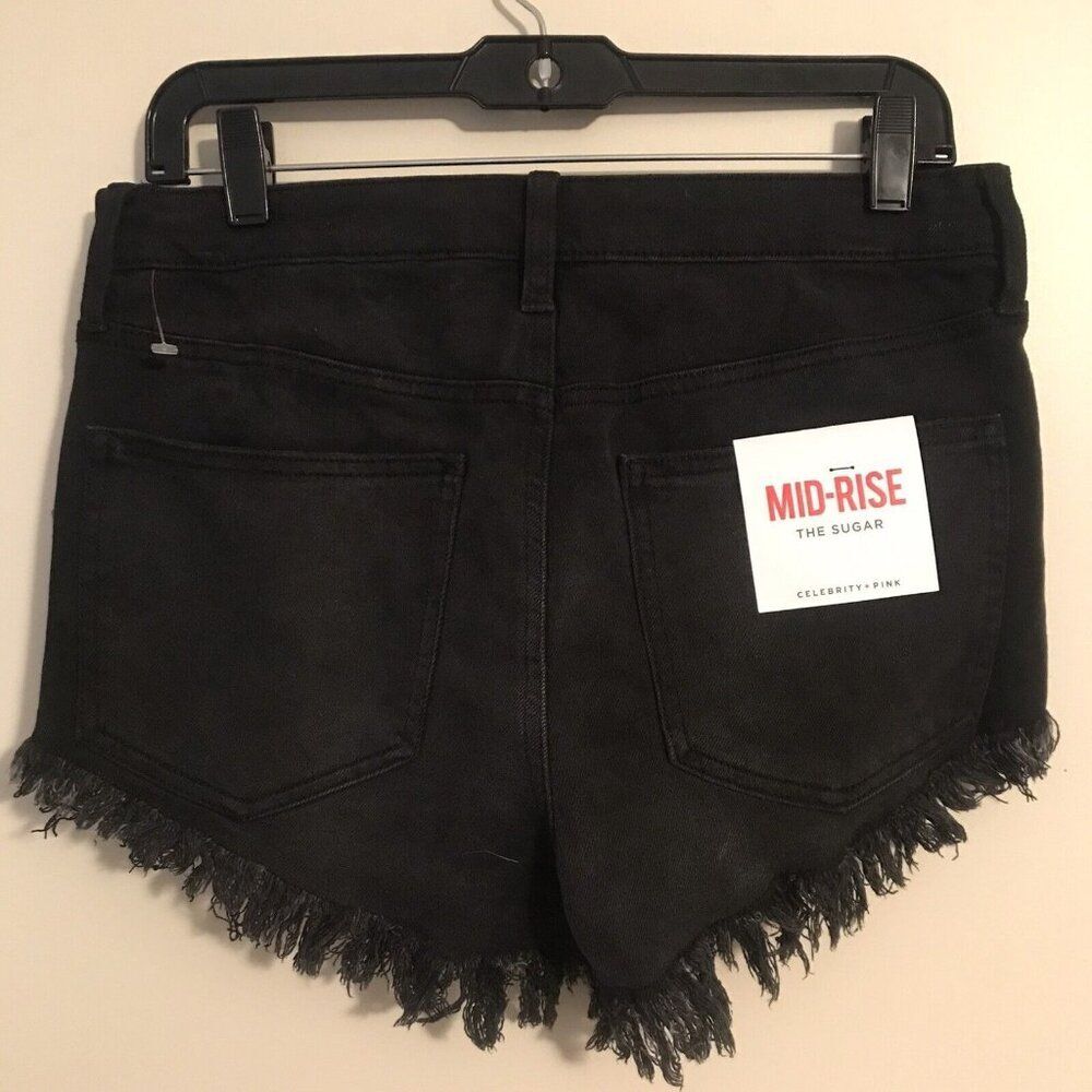 Celebrity Pink  Exposed Button cuttoff short Black Mid- Rise Raw Size 9/29 - Picture 2 of 7